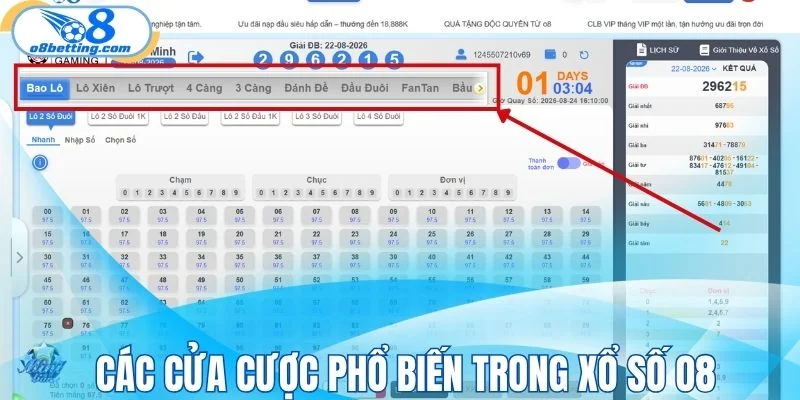 Khám phá các cửa cược phổ biến trong xổ số O8